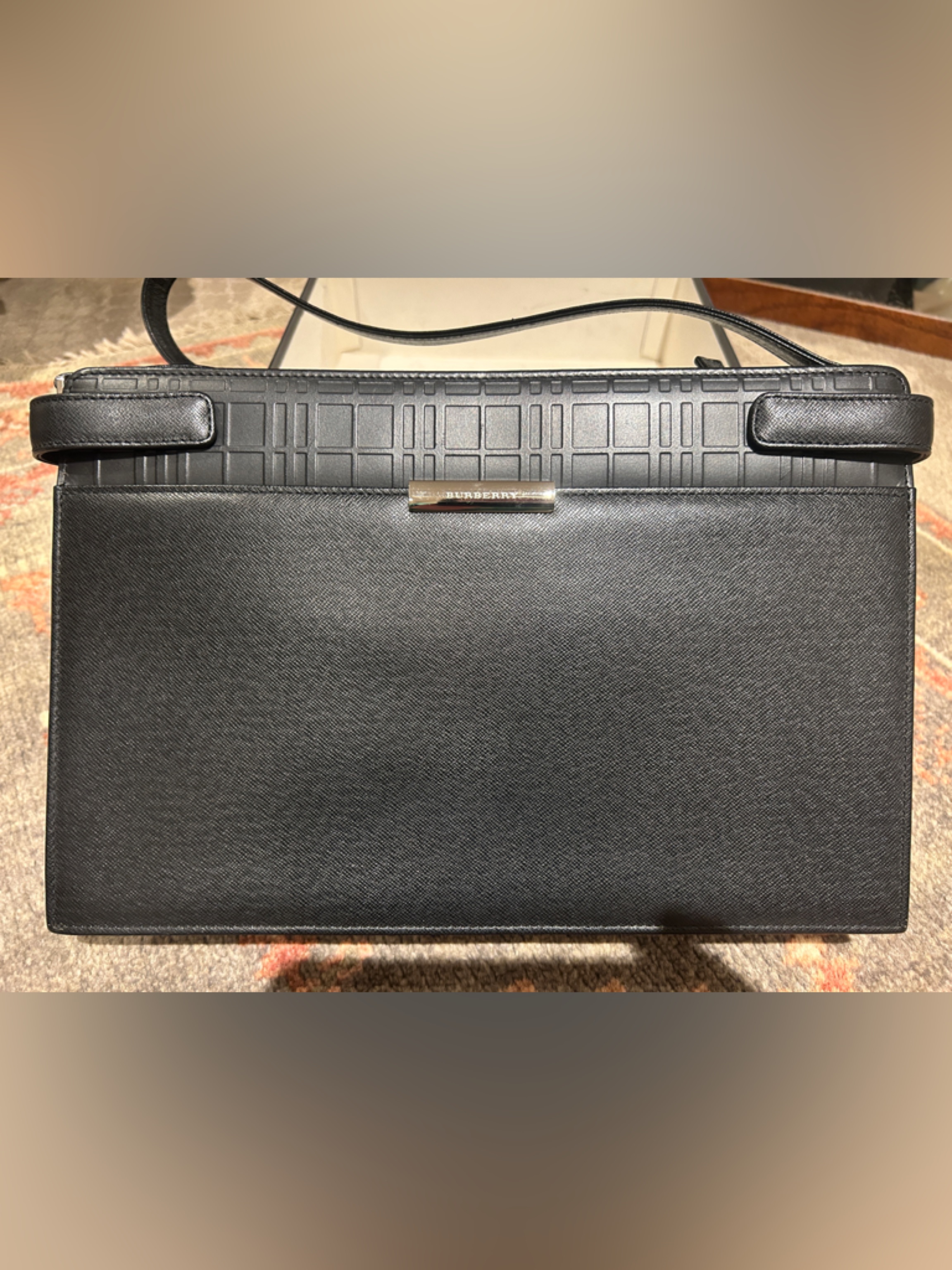 Authentic Burberry Black Textured Leather Shoulder Bag With Original Box